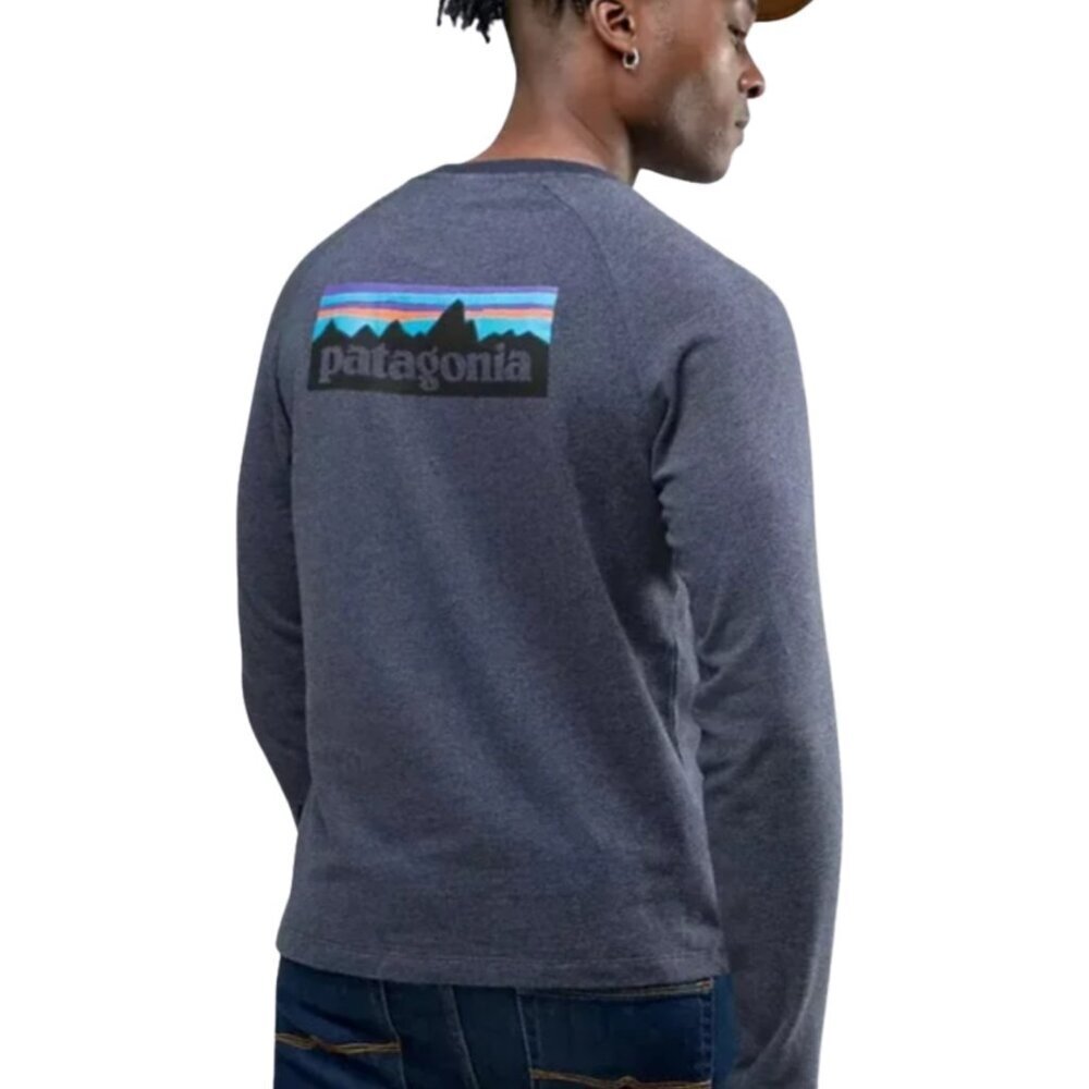 Patagonia P-6 Logo Lightweight Crewneck Sweatshirt Organic Cotton Blue - Large